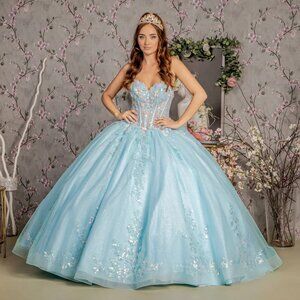 New Strapless Ceremonial Mesh Gown w/ Sweetheart Neckline & Lace Up Back GL3332